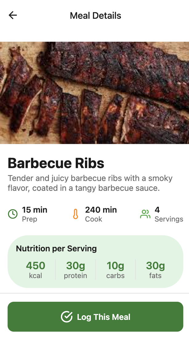 Barbecue ribs meal details
